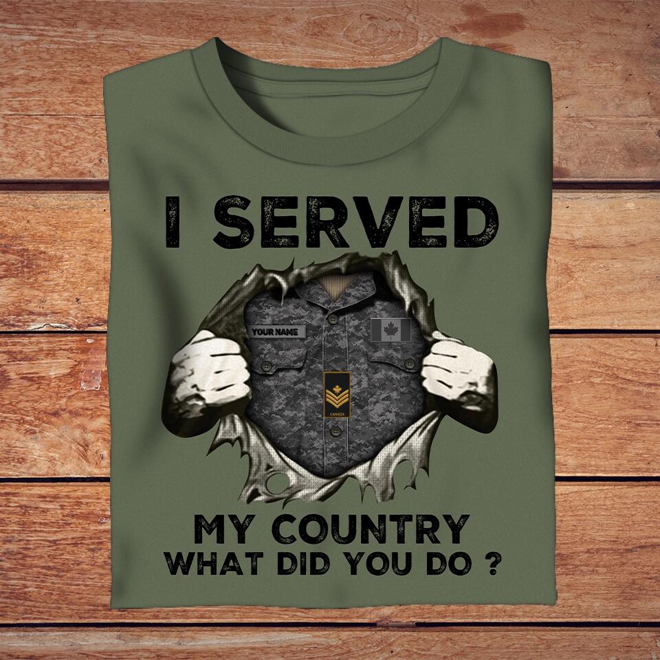 Personalized Canada Solider/ Veteran Camo With Name And Rank T-Shirt - I Served My Country -1302230001