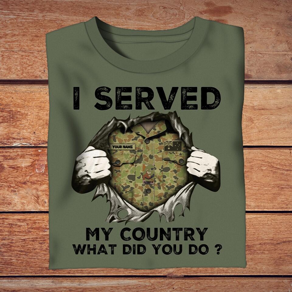 Personalized Australian Solider/ Veteran Camo With Name And Rank T-Shirt - I Served My Country -1302230001