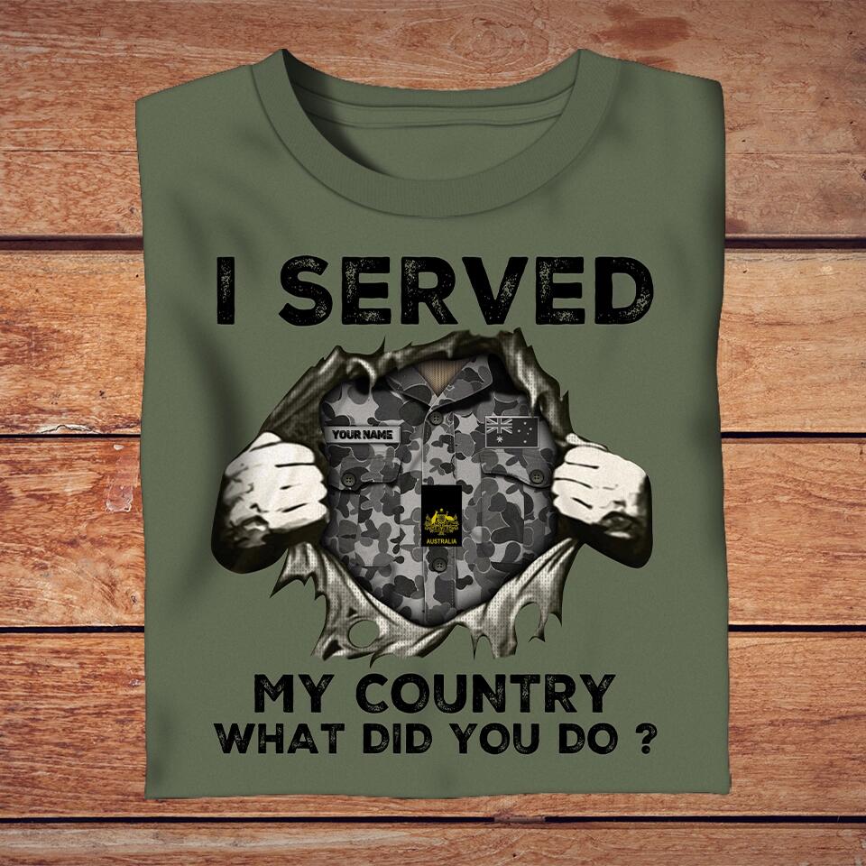 Personalized Australian Solider/ Veteran Camo With Name And Rank T-Shirt - I Served My Country - 16762464