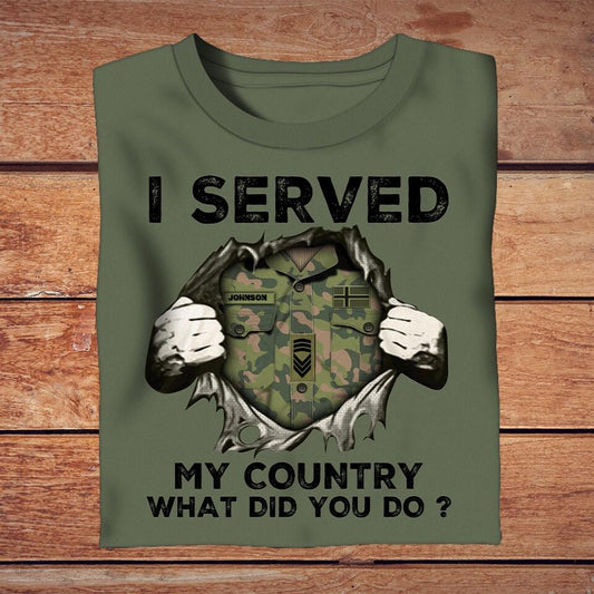 T-shirt personnalisé avec camouflage de soldat/vétéran norvégien avec nom et grade - J'ai servi mon pays - 1302230001