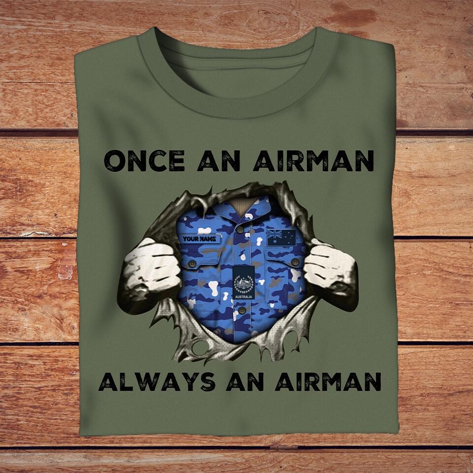 Personalisiertes australisches Soldaten-/Veteranen-T-Shirt mit Tarnmuster und Namen und Rang - Einmal Soldat, immer Soldat - 1302230002
