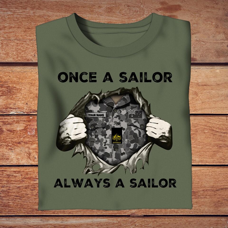 Personalisiertes australisches Soldaten-/Veteranen-T-Shirt mit Tarnmuster und Namen und Rang - Einmal Soldat, immer Soldat - 1302230002
