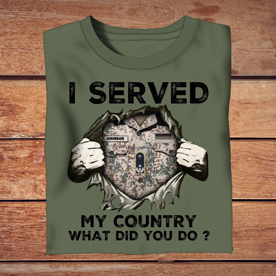 Personalized German Solider/ Veteran Camo With Name And Rank T-Shirt - I Served My Country - 17191872