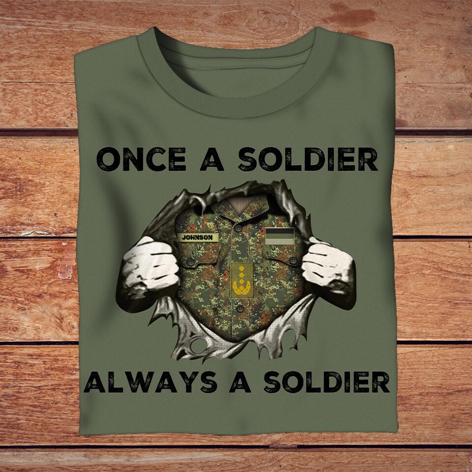 Personalized German Solider/ Veteran Camo With Name And Rank T-Shirt - Once A Soldier Always A Soldier - 1719187201