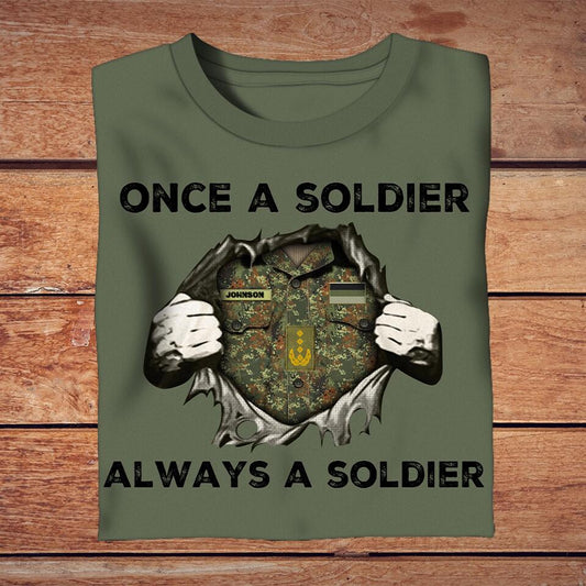 Personalized German Solider/ Veteran Camo With Name And Rank T-Shirt - Once A Soldier Always A Soldier -1502230002