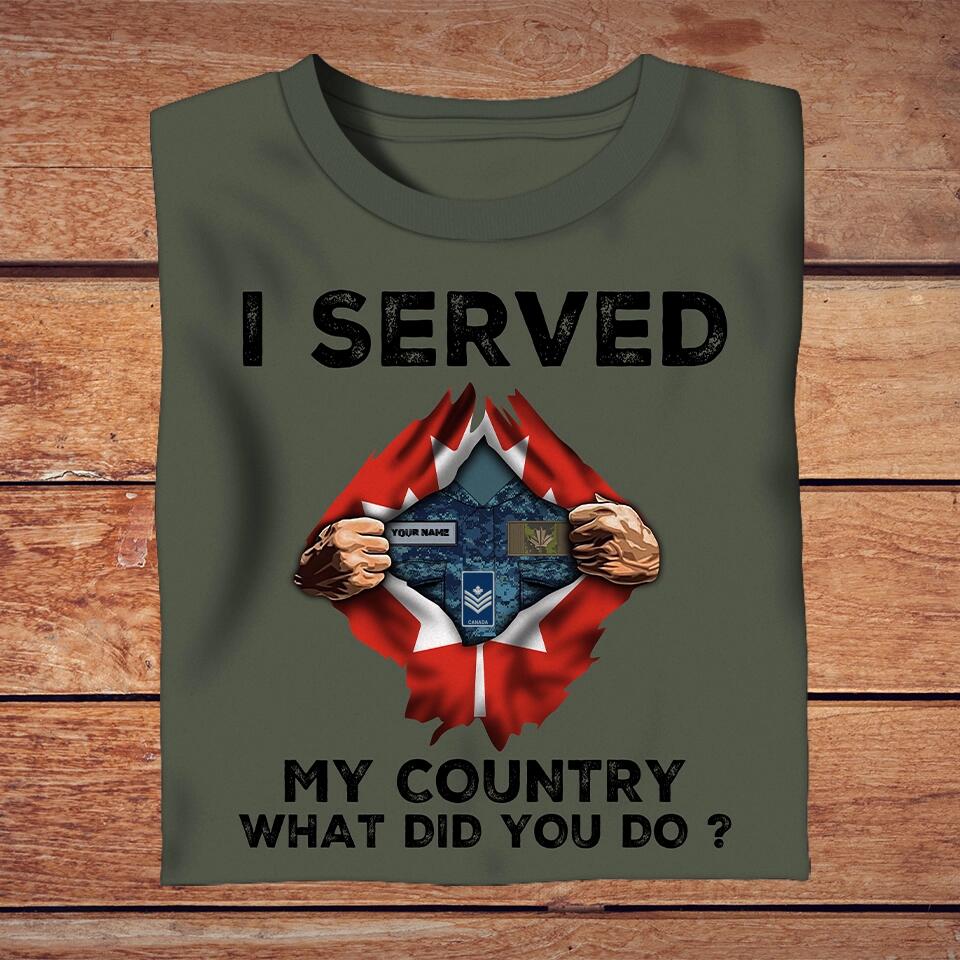Personalized Canada Solider/ Veteran Camo With Name And Rank T-Shirt - I Served My Country - 1702230001