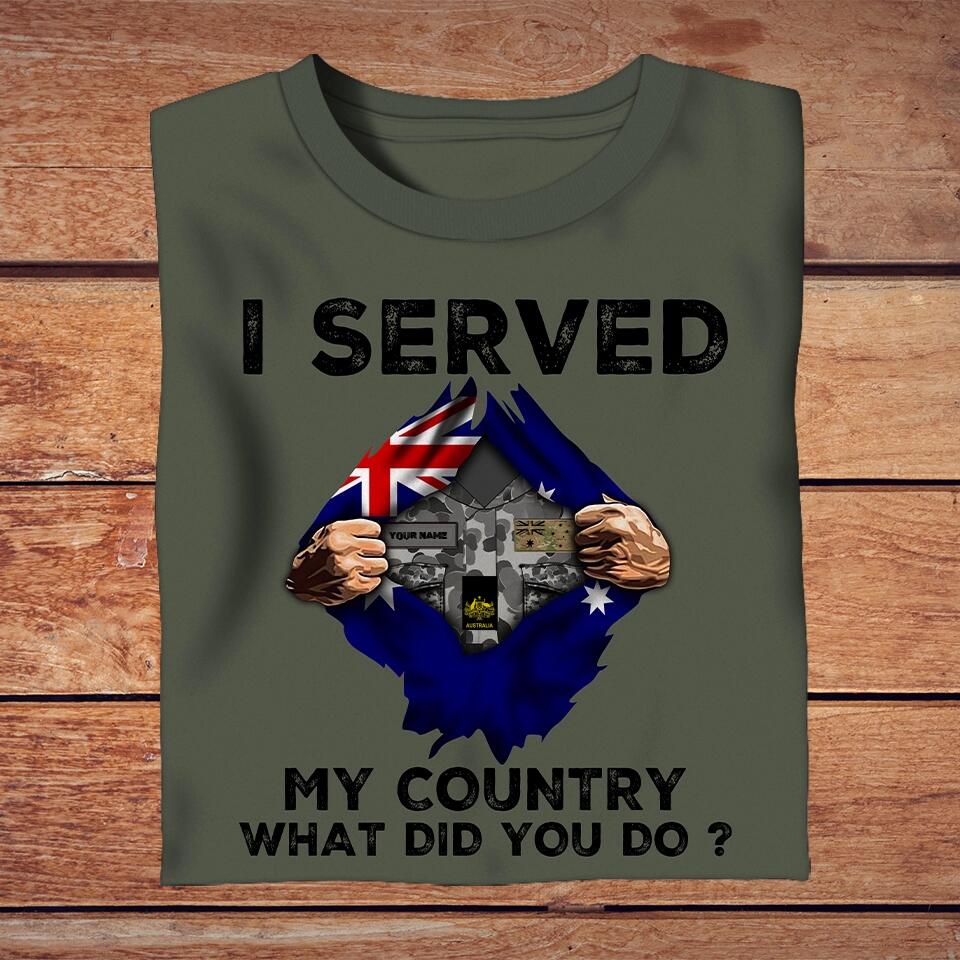 Personalized Australian Solider/ Veteran Camo With Name And Rank T-Shirt - I Served My Country - 16765920
