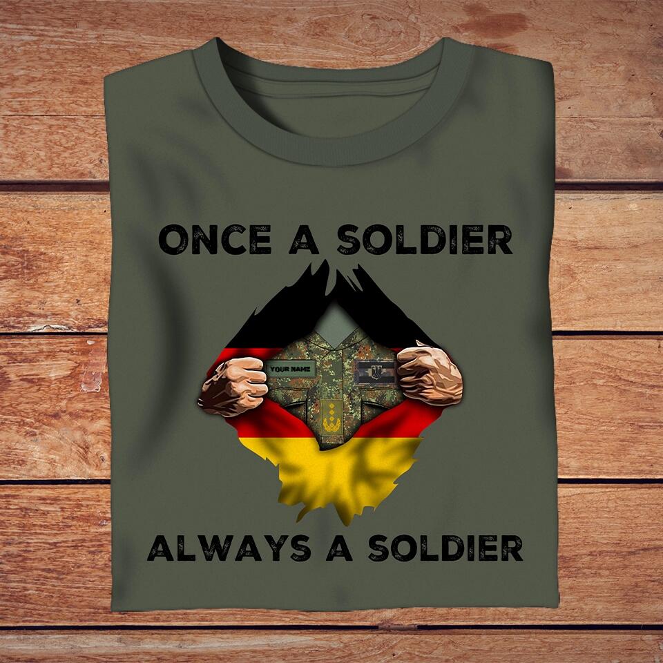 Personalized German Solider/ Veteran Camo With Name And Rank T-Shirt - Always A Soldier - 2002230001
