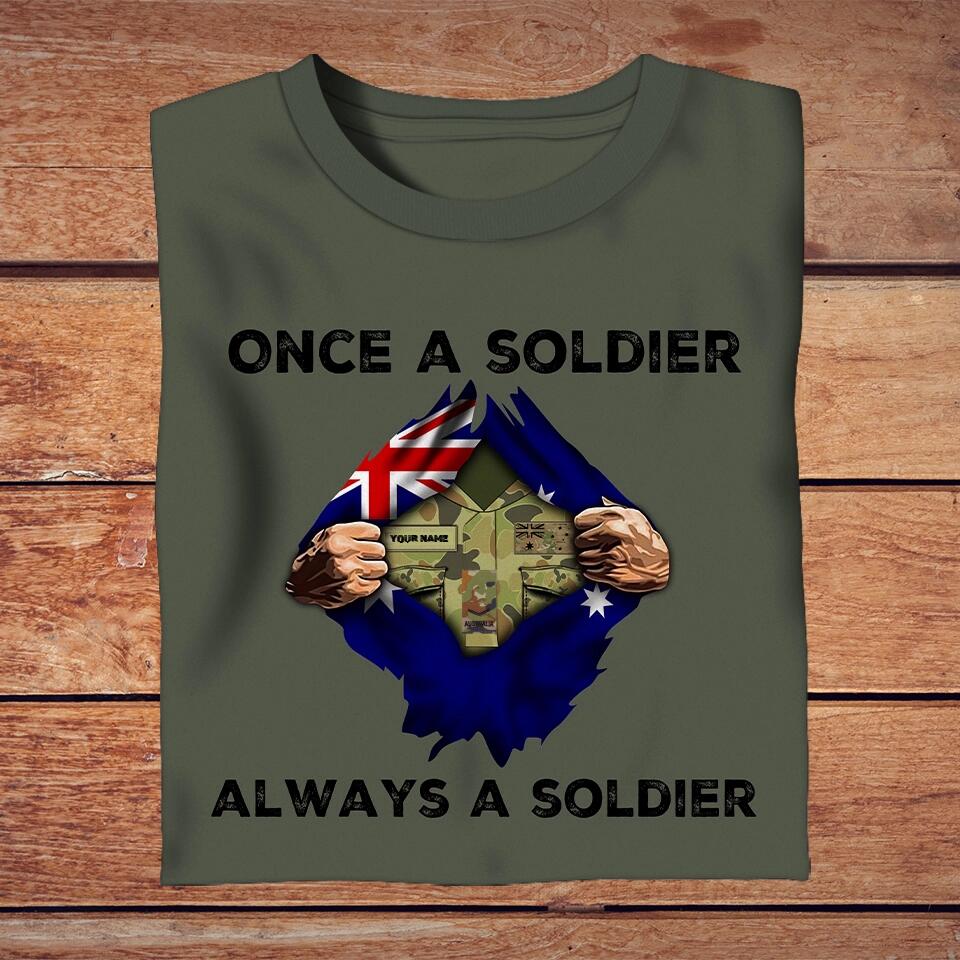 Personalized Australian Solider/ Veteran Camo With Name And Rank T-Shirt - Always A Soldier - 16768512