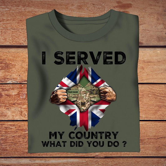 Personalized United Kingdom Solider/ Veteran Camo With Name And Rank T-Shirt - I Served My Country - 2002230001