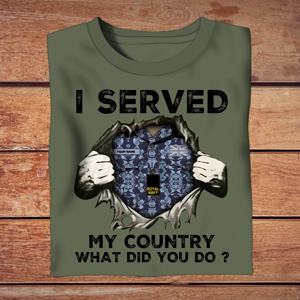 Personalized United Kingdom Solider/ Veteran Camo With Name And Rank T-Shirt - I Served My Country - 2002230002