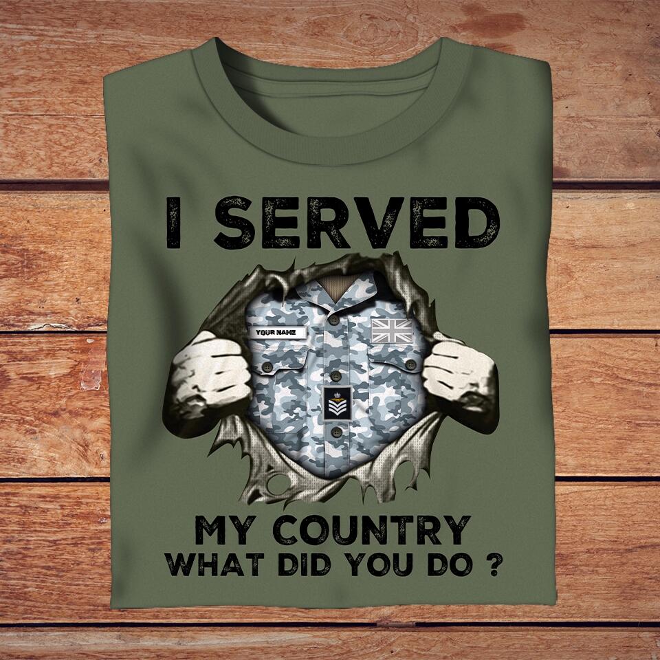 Personalized United Kingdom Solider/ Veteran Camo With Name And Rank T-Shirt - I Served My Country - 2002230002