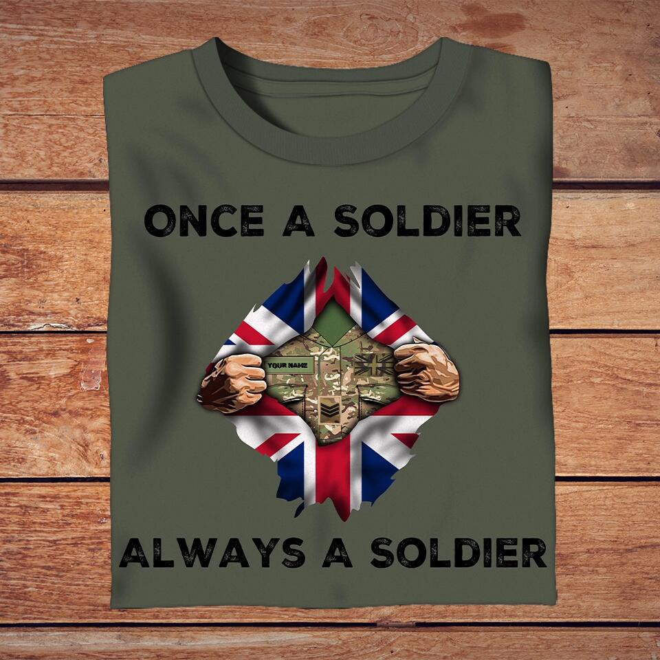 Personalized United Kingdom Solider/ Veteran Camo With Name And Rank T-Shirt - Once A Soldier Always A Soldier - 2502230001