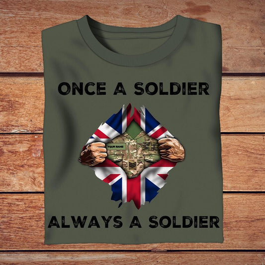 Personalized United Kingdom Solider/ Veteran Camo With Name And Rank T-Shirt - Once A Soldier Always A Soldier - 16772832