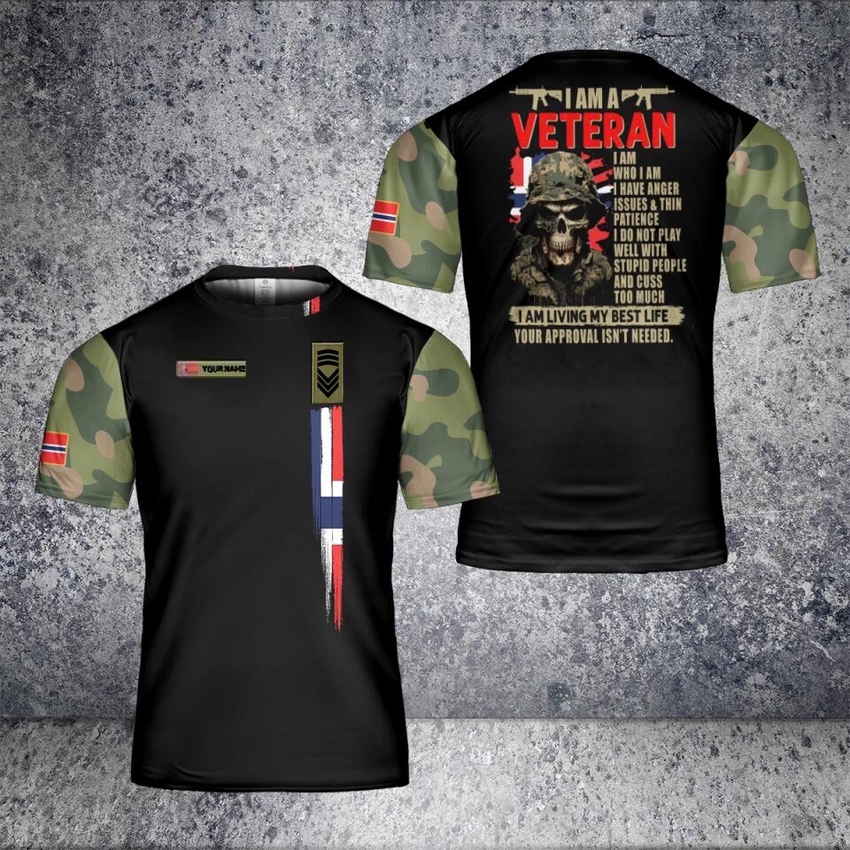 Personalized Norway Solider/ Veteran Camo With Name And Rank T-Shirt 3D Printed - 1601240001