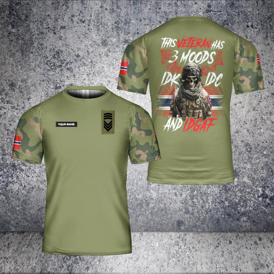 Personalized Norway Solider/ Veteran Camo With Name And Rank I Don't Know I Don't Care T-Shirt 3D Printed - 1701240003
