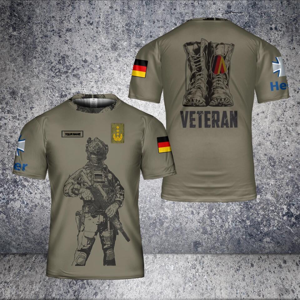 T-shirt personnalisé avec camouflage de soldat/vétéran allemand avec nom et grade imprimé en 3D - 0502240004