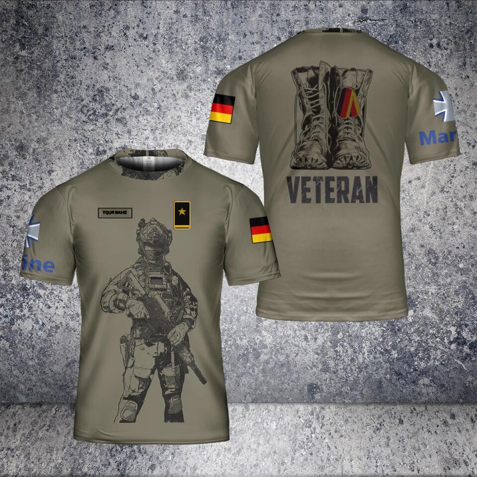 T-shirt personnalisé avec camouflage de soldat/vétéran allemand avec nom et grade imprimé en 3D - 0502240004