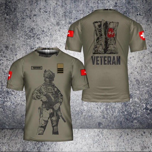 Personalized Swiss Solider/ Veteran Camo With Name And Rank T-Shirt 3D Printed - 2301240001