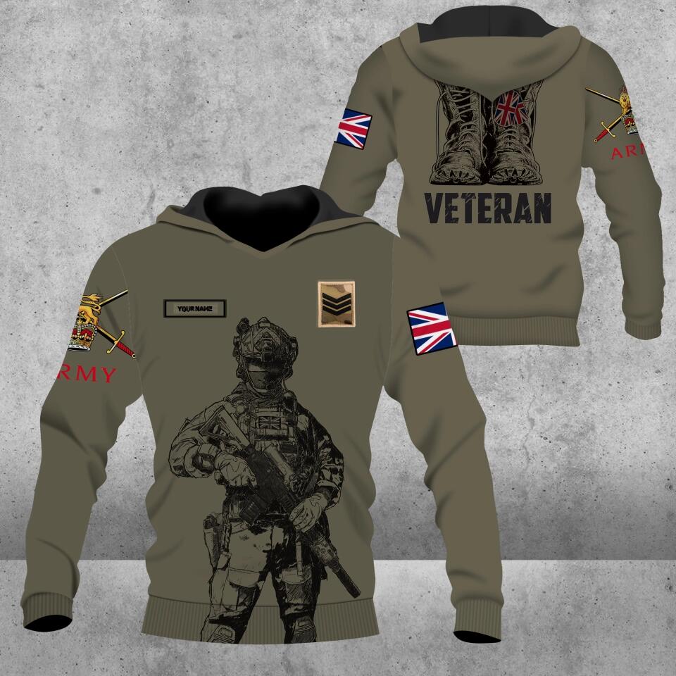 Personalized UK Solider/ Veteran Camo With Name And Rank Hoodie 3D Printed - 1677628801