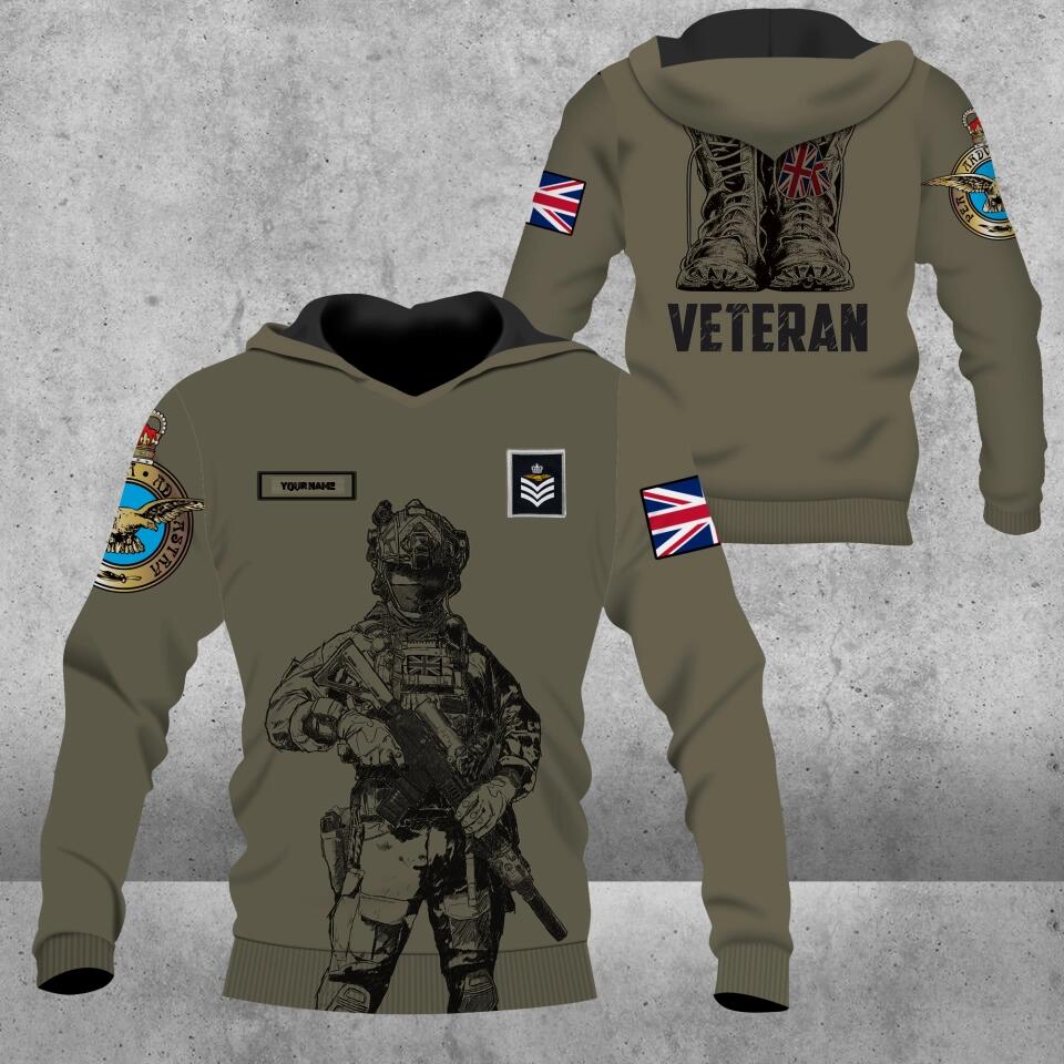 Personalized UK Solider/ Veteran Camo With Name And Rank Hoodie 3D Printed - 1677628801