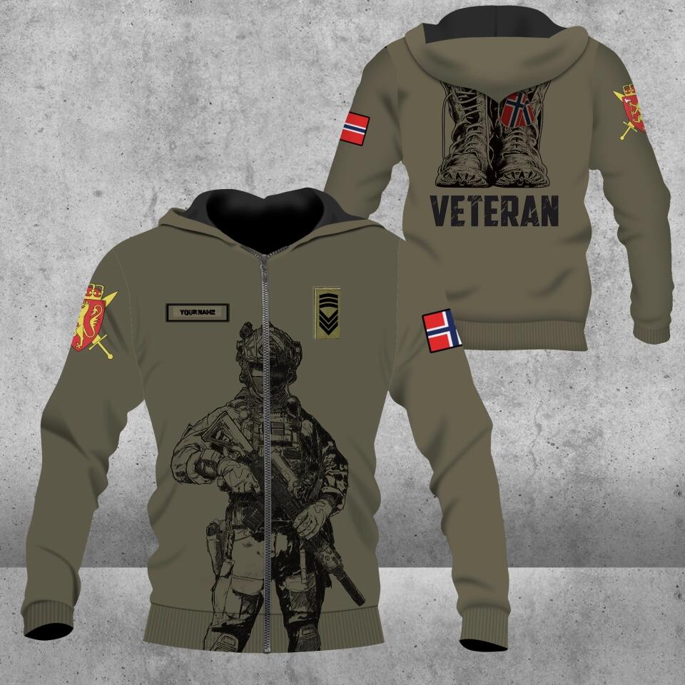 Personalized Norway Soldier/ Veteran Camo With Name And Rank Hoodie 3D Printed - 1677628801