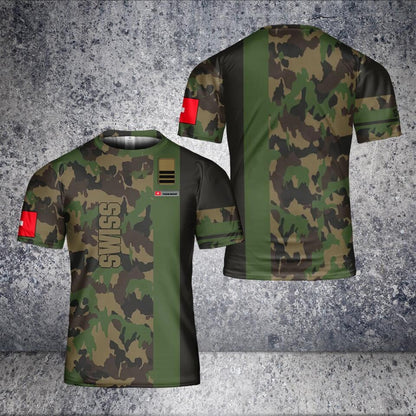 Personalized Swiss Solider/ Veteran Camo With Name And Rank T-Shirt 3D Printed - 1706054401