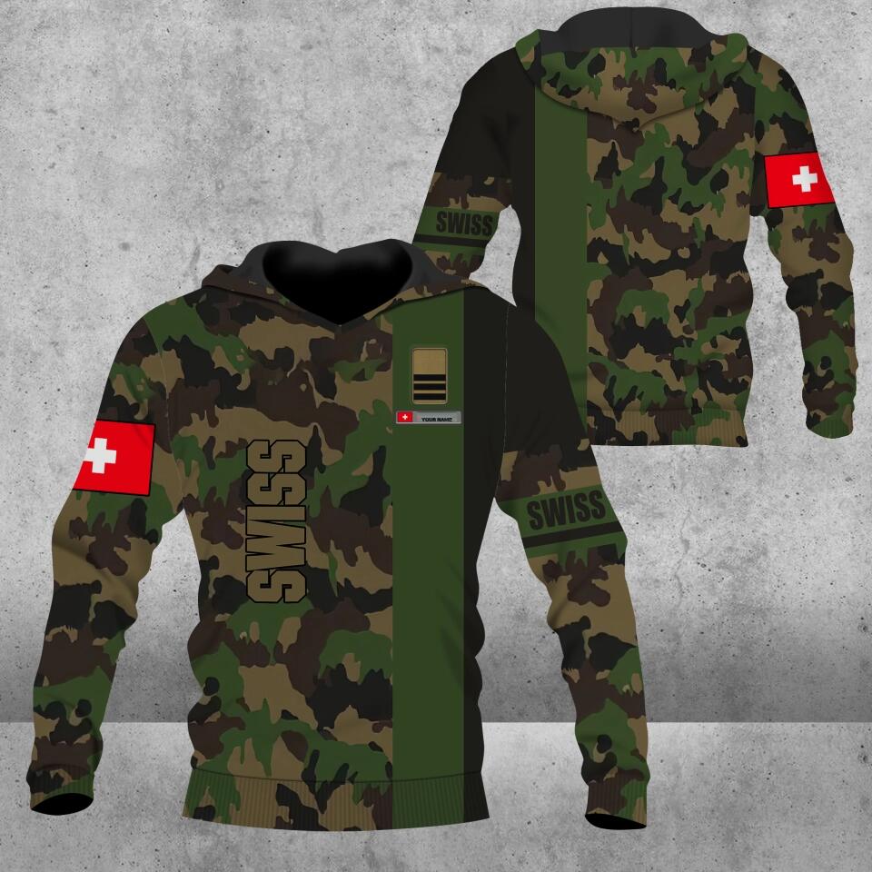 Personalized Swiss Soldier/ Veteran Camo With Name And Rank Hoodie 3D Printed - 0103230005