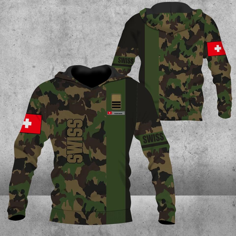 Personalized Swiss Soldier/ Veteran Camo With Name And Rank Hoodie 3D Printed - 1677628804