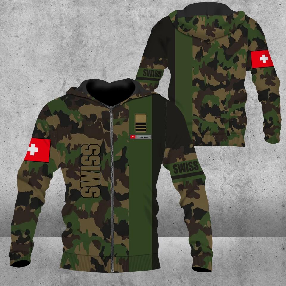 Personalized Swiss Soldier/ Veteran Camo With Name And Rank Hoodie 3D Printed - 1677628804