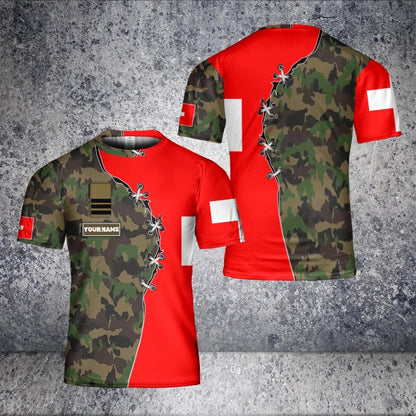 Personalized Swiss Solider/ Veteran Camo With Name And Rank T-Shirt 3D Printed - 1706140802