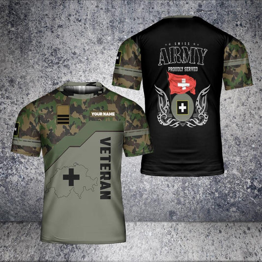 T-shirt personnalisé avec camouflage soldat suisse/vétéran avec nom et grade imprimé en 3D - 2501240002