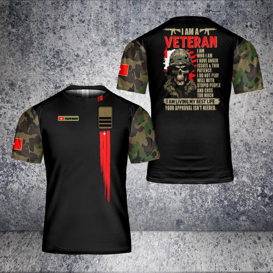 Personalized Swiss Solider/ Veteran Camo With Name And Rank T-Shirt 3D Printed - 2301240003