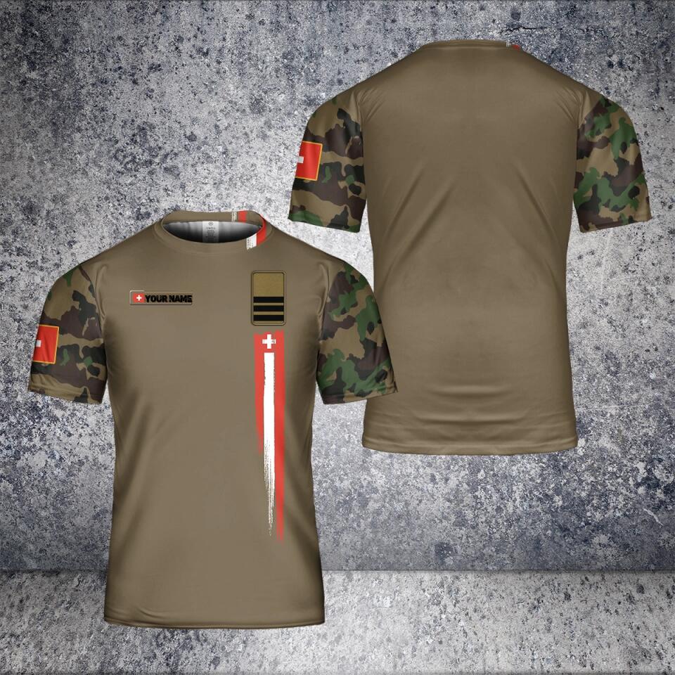 T-shirt personnalisé avec camouflage soldat suisse/vétéran avec nom et grade imprimé en 3D - 2301240002