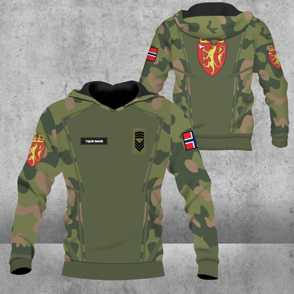 Personalized Norway Soldier/ Veteran Camo With Name And Rank Hoodie 3D Printed - 16787520