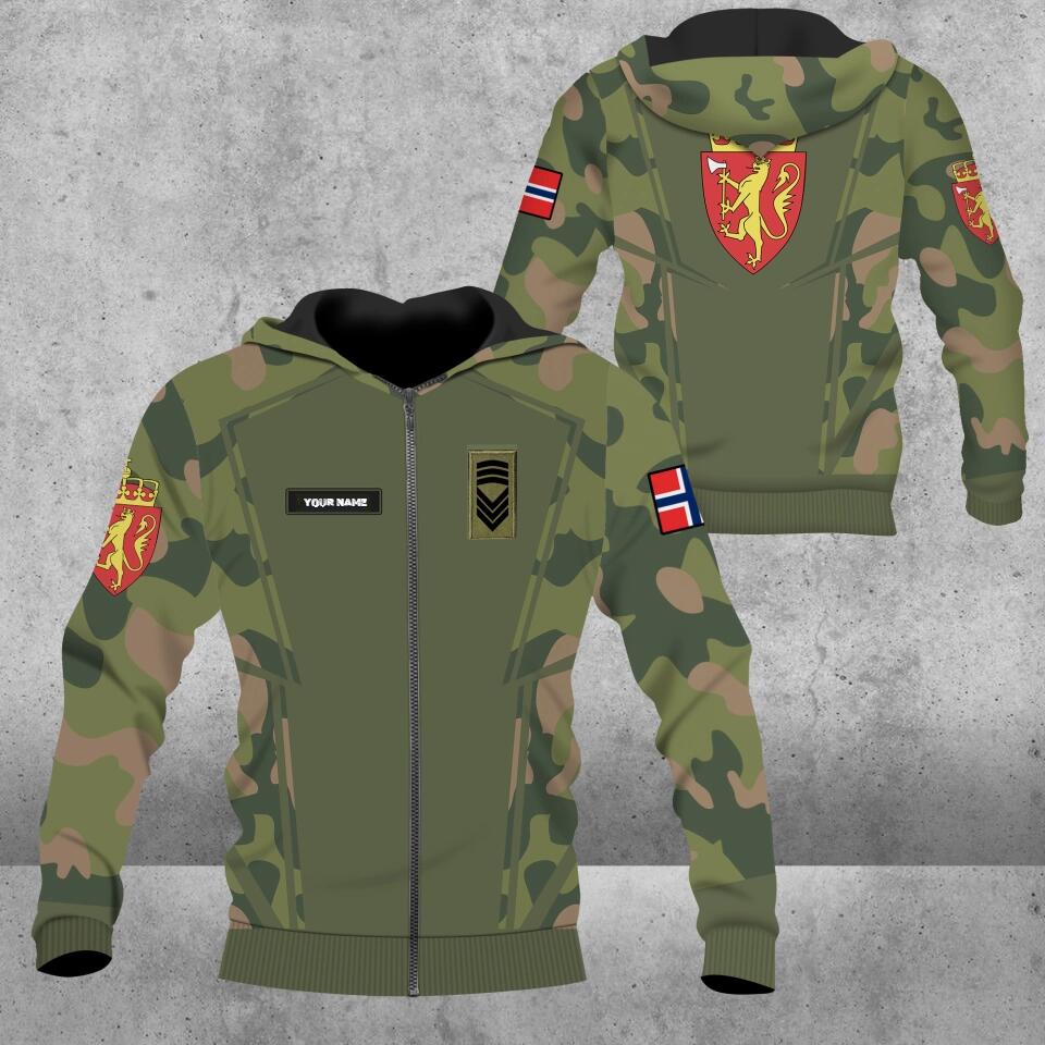 Personalized Norway Soldier/ Veteran Camo With Name And Rank Hoodie 3D Printed - 1403230001