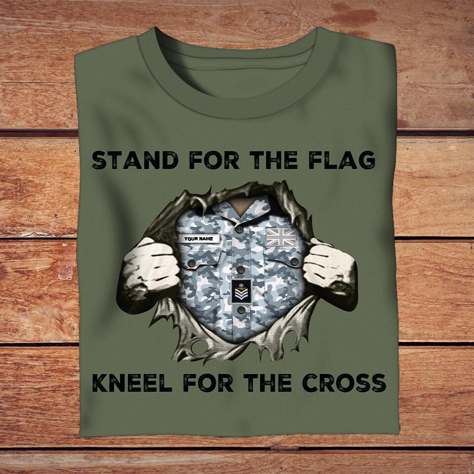 Personalized United Kingdom Solider/ Veteran Camo With Name And Rank T-Shirt - Stand For The Flag Kneel For The Cross - 3003230001