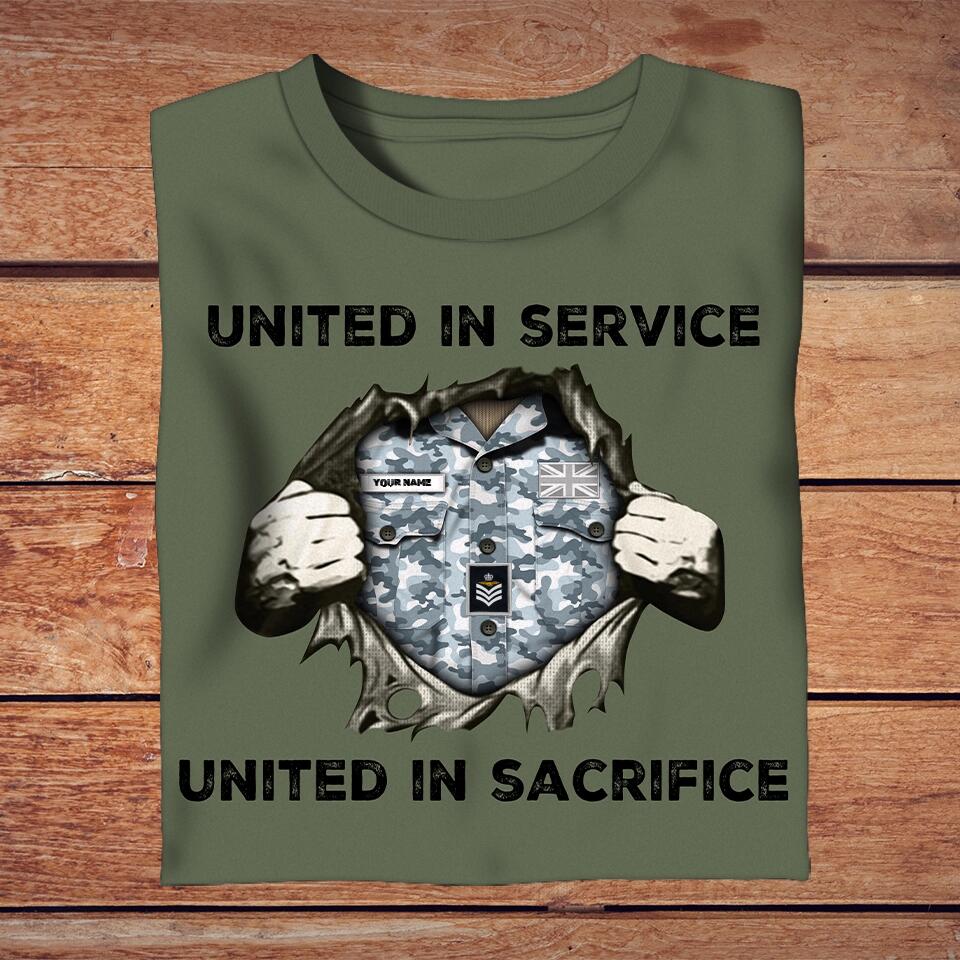 Personalized United Kingdom Solider/ Veteran Camo With Name And Rank T-Shirt - United In Service United In Sacrifice - 3003230003