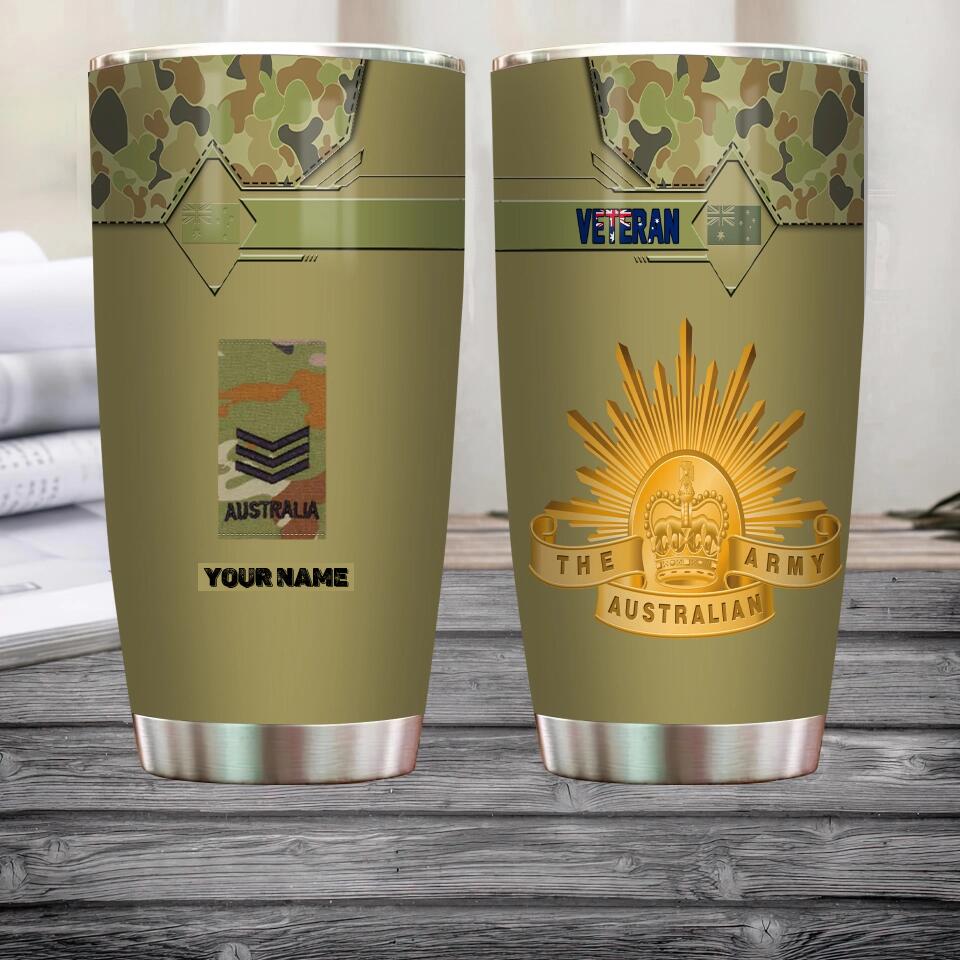 Verre personnalisé à motif camouflage pour vétéran/soldat australien avec rang et nom, imprimé sur toute la surface 0302240001