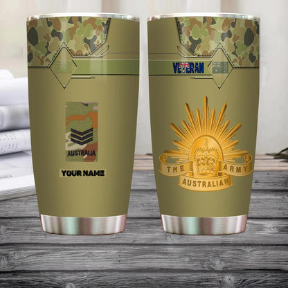Verre personnalisé à motif camouflage pour vétéran/soldat australien avec rang et nom, imprimé sur toute la surface 0302240001