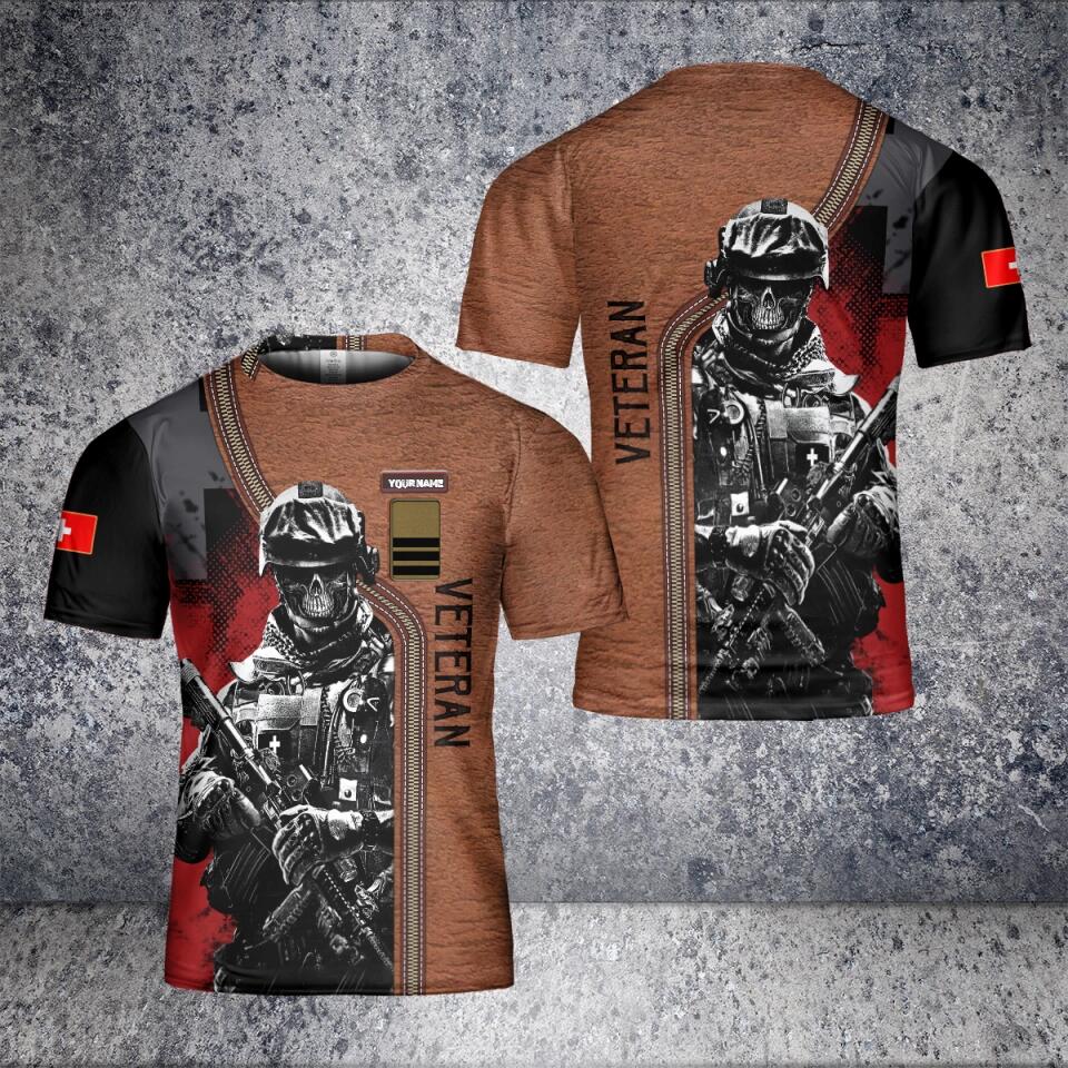 T-shirt personnalisé avec camouflage soldat suisse/vétéran avec nom et grade imprimé en 3D - 2601240003