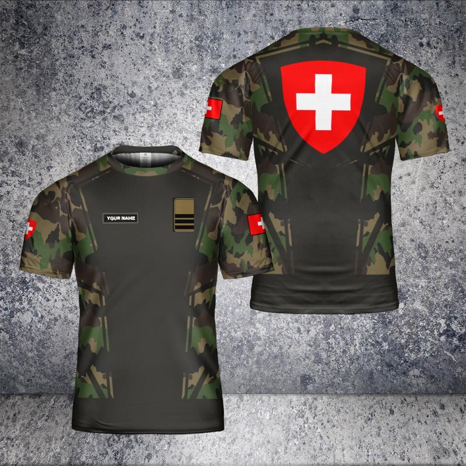 Personalized Swiss Solider/ Veteran Camo With Name And Rank T-Shirt 3D Printed - 2601240001