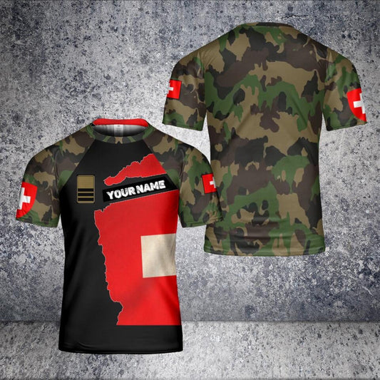 T-shirt personnalisé avec camouflage soldat suisse/vétéran avec nom et grade imprimé en 3D - 2701240002