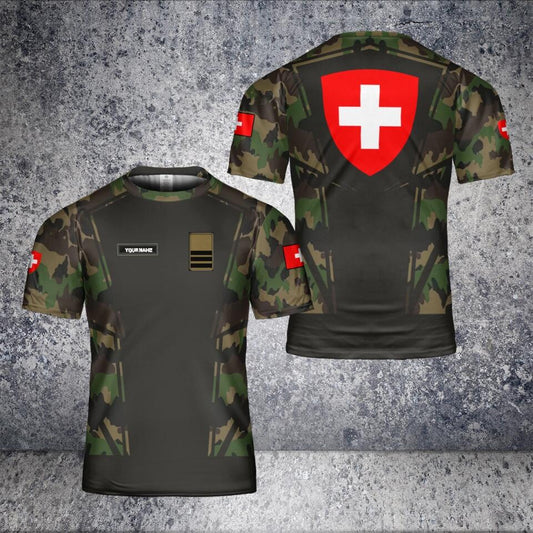 Personalized Swiss Solider/ Veteran Camo With Name And Rank T-Shirt 3D Printed - 2701240003
