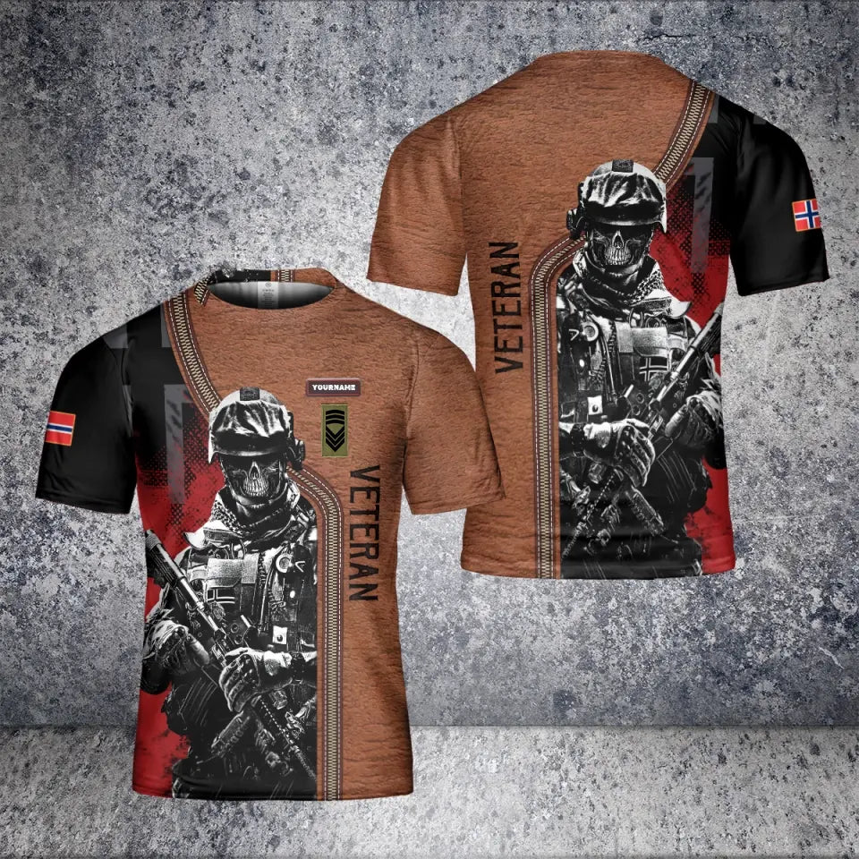T-shirt personnalisé avec camouflage de soldat/vétéran norvégien avec nom et grade imprimé en 3D - 1801240002