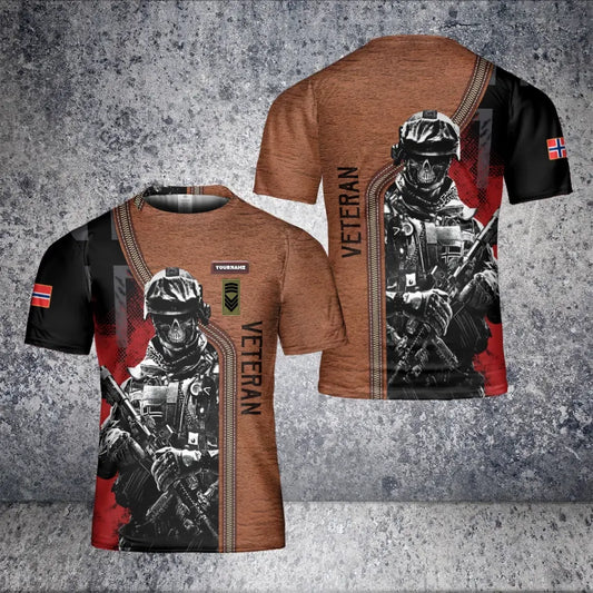 T-shirt personnalisé avec camouflage de soldat/vétéran norvégien avec nom et grade imprimé en 3D - 1801240002