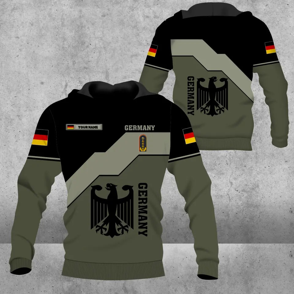 Sweat à capuche personnalisé avec camouflage soldat/vétéran allemand avec nom et grade imprimé en 3D - 3009230001