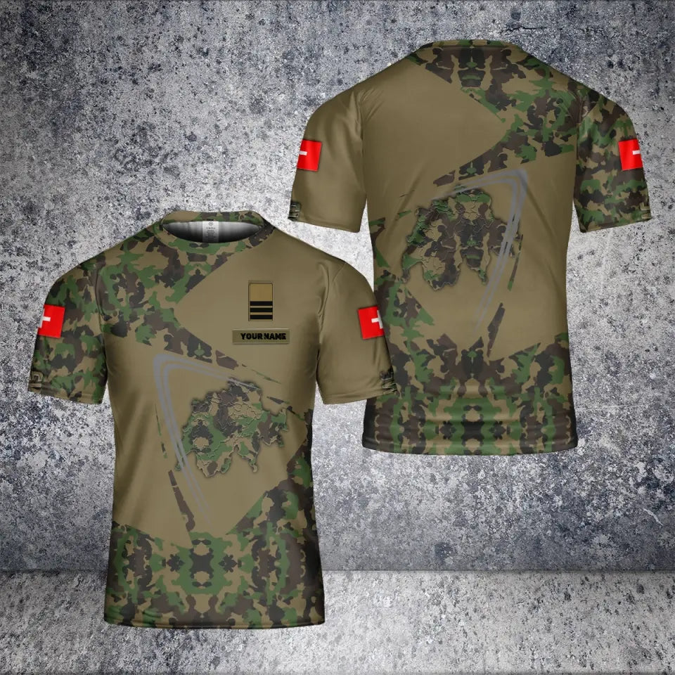 T-shirt personnalisé avec camouflage soldat suisse/vétéran avec nom et grade imprimé en 3D - 2801240002