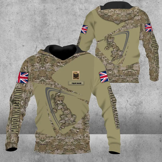 Personalized United Kingdom Solider/ Veteran Camo With Name And Rank Hoodie 3D Printed - 0604230005