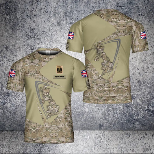 Personalized United Kingdom Solider/ Veteran Camo With Name And Rank T-Shirt 3D Printed - 0604230005
